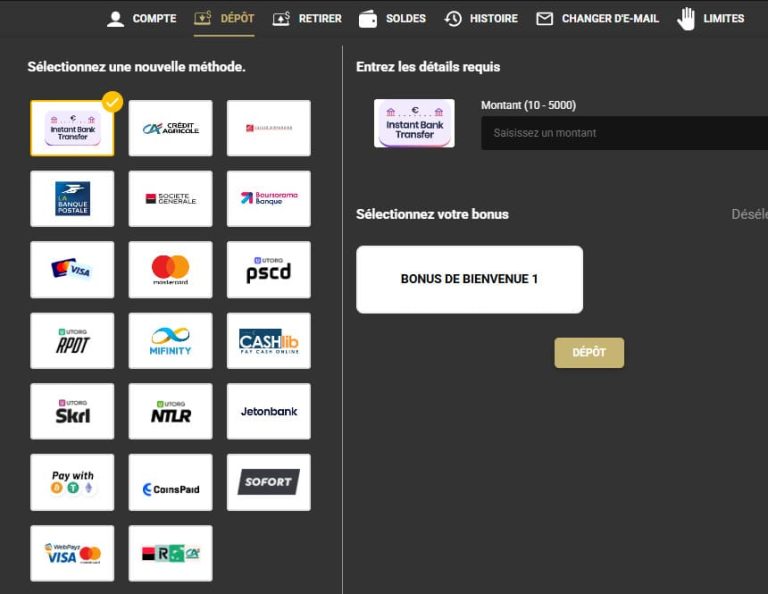 Woopwin Casino moyens paiement